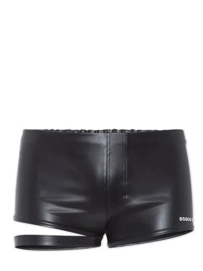 Dsquared2 Faux-leather Swim Trunks In Black