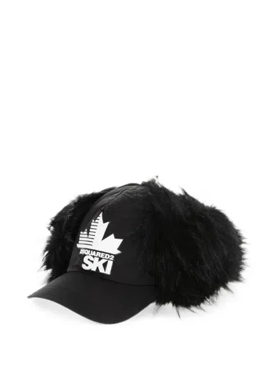Dsquared2 Faux-fur Trim Ski Baseball Cap In Black