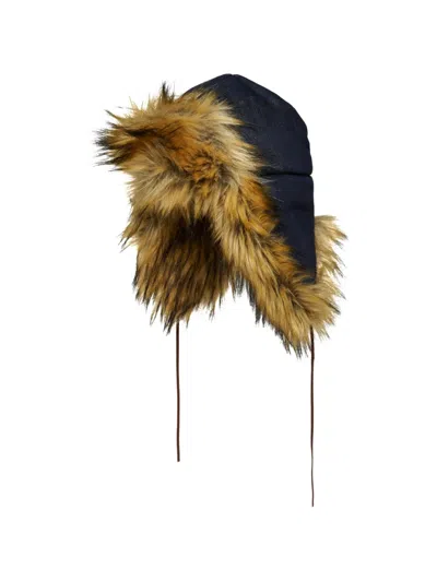 Dsquared2 Kids' Faux-fur-trim Denim Trapper Hat In Blue