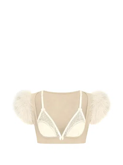 Dsquared2 Feather-trim Lace-panel Top In Multi
