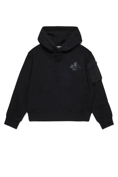 Dsquared2 Felpa Con Maple Leaf In Black