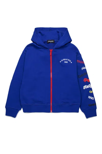 Dsquared2 Kids' Full-zip Sweatshirt With Logo In Blue