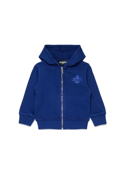Dsquared2 Kids' Felpa Full Zip Con Maple Leaf In Blue
