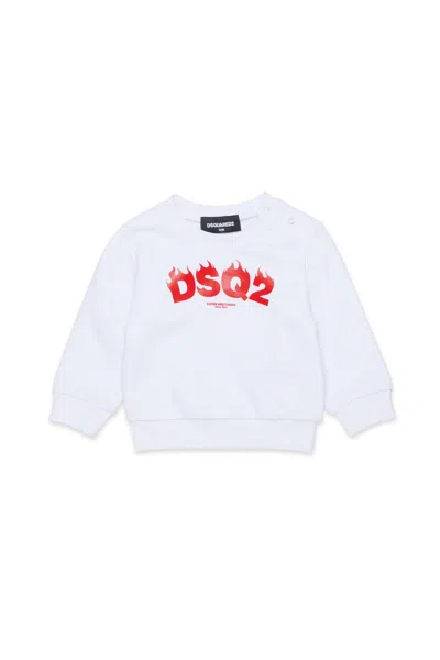 Dsquared2 Babies' Crew Neck Sweatshirt With Dsq2 Logo In White