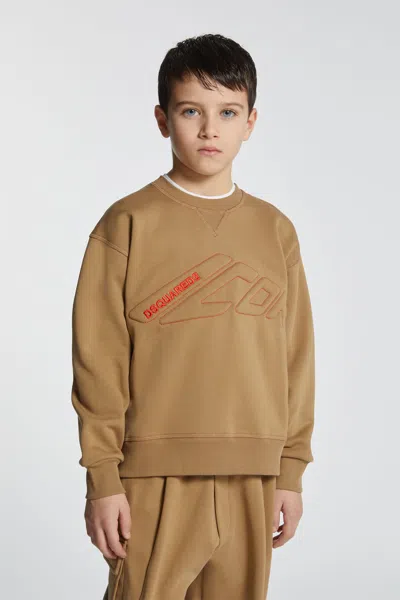 Dsquared2 Felpa Girocollo Con Logo Icon In Rilievo In Brown