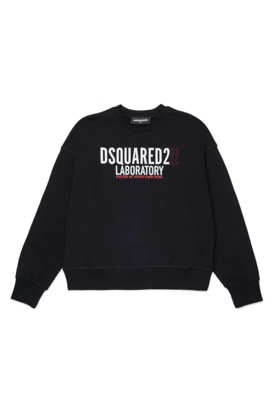 Dsquared2 Kids' Felpa Girocollo Con Logo Laboratory In Black