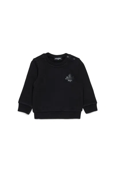 Dsquared2 Crew-neck Sweatshirt With Logo Maple Leaf In Black