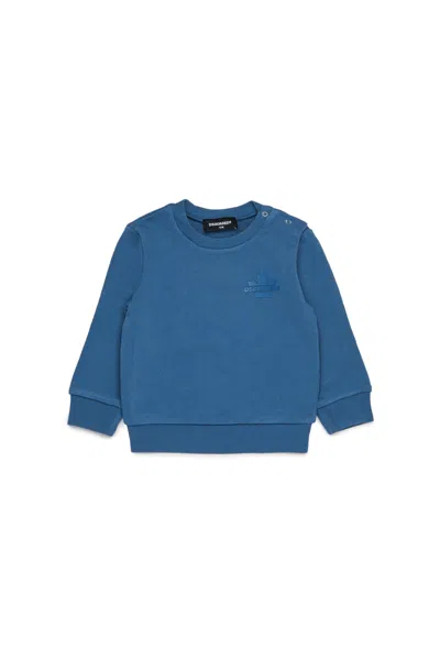 Dsquared2 Crew-neck Sweatshirt With Logo Maple Leaf In Blue