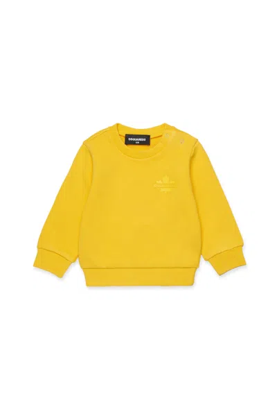 Dsquared2 Crew-neck Sweatshirt With Logo Maple Leaf In Yellow