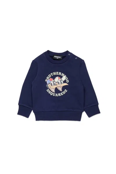 Dsquared2 Brotherhood Print Crew-neck Sweatshirt In Blue
