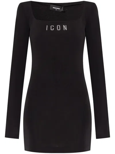 Dsquared2 Fitted Black Viscose Square Neck Dress