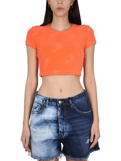 Dsquared2 Fitted Cropped Top In Orange