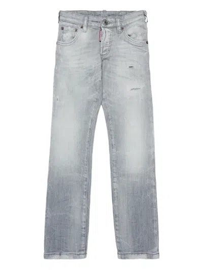 Dsquared2 Kids' Five-pocket Logo-patch Jeans In Gray
