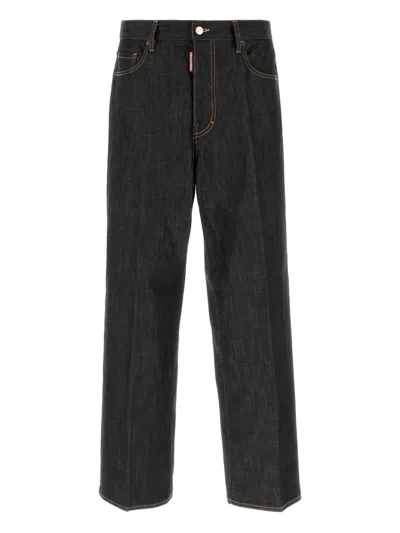 Dsquared2 Dsquared Men Black Stretch Denim Loose Wide-leg Jeans In Blue