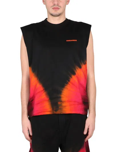 Dsquared2 Flame Iron Tank T-shirt In Black