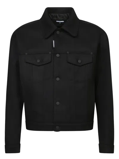 Dsquared2 Blue Logo Patch Trucker Jacket In Black