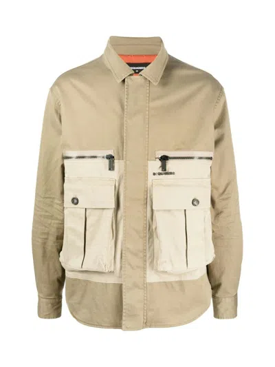 Dsquared2 Flap Pocket Padded Coach Jacket In Tan
