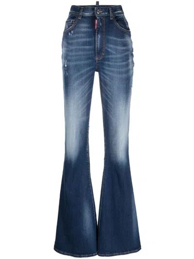 Dsquared2 Flare Washed Denim Pants In Blau