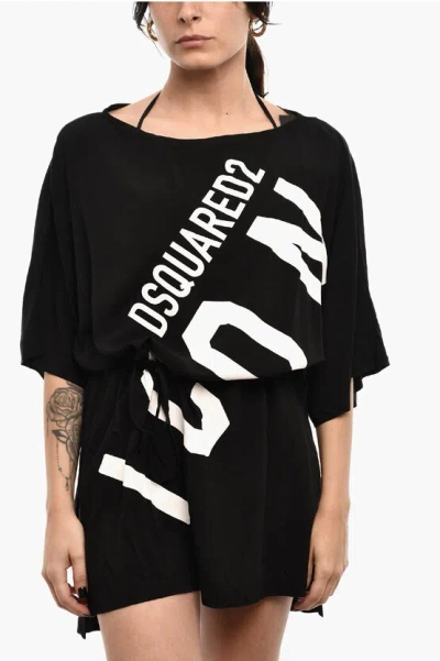 Dsquared2 Flared Mini Dress Icon With Double Side Slits In Black