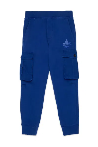 Dsquared2 Kids' Fleece Cargo Pants With Maple Leaf In Blue