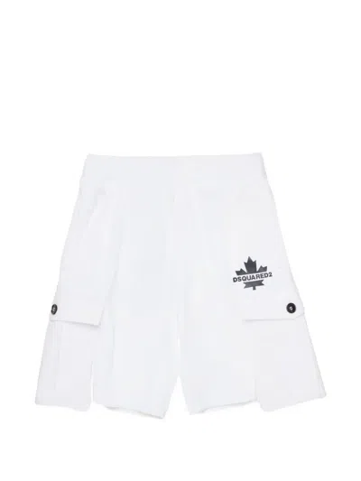 Dsquared2 Kids' Fleece Cargo Shorts In White
