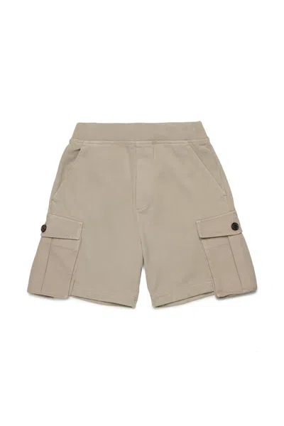 Dsquared2 Kids' Fleece Cargo Shorts With Maple Leaf In Grey