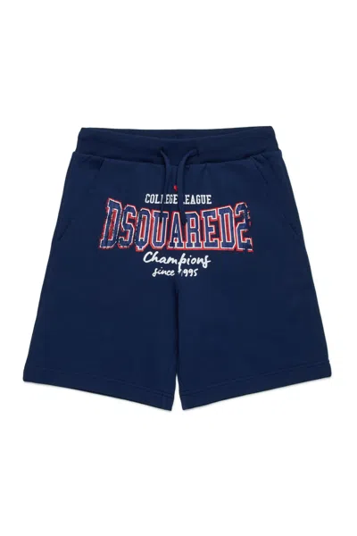 Dsquared2 Fleece Shorts With College Print In Blue