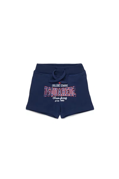 Dsquared2 Babies' Fleece Shorts With College Print In Blue
