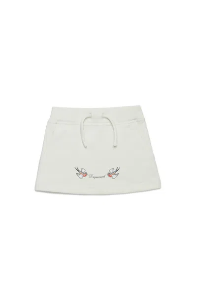 Dsquared2 Fleece Skirt With Birds Print In White