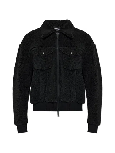 Dsquared2 Fleece Zip-up Jacket In Black