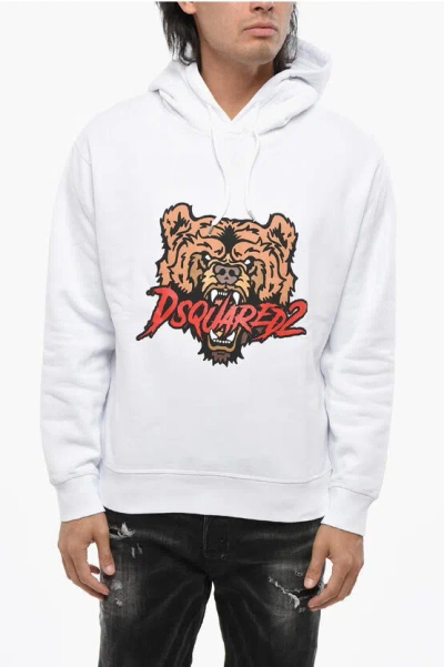 DSQUARED2 FLEECED COTTON ANGRY BEAR HOODIE
