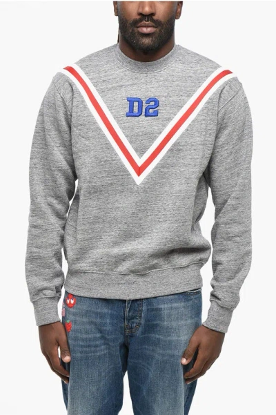 Dsquared2 Fleeced Cotton Cool Fit Crew-neck Sweatshirt With Embossed M In Gray