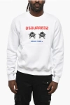 Dsquared2 Fleeced Cotton Cool Fit Crew-neck Sweatshirt With Frontal Pr In White