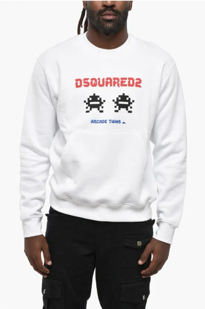 DSQUARED2 FLEECED COTTON COOL FIT CREW-NECK SWEATSHIRT WITH FRONTAL PR