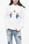 Dsquared2 Fleeced Cotton Cool Fit Crew-neck Sweatshirt With Print Grösse Xs In White