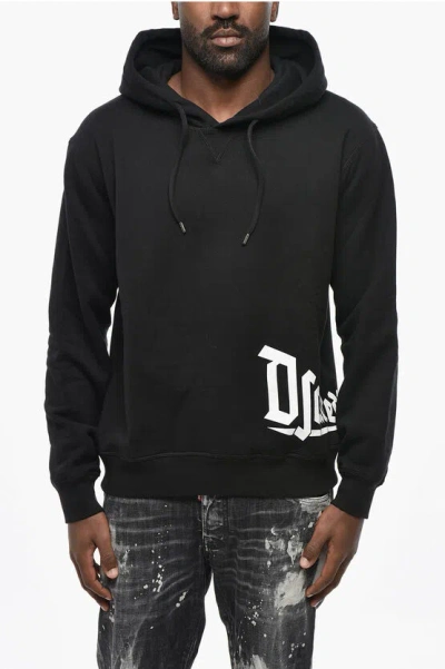 Dsquared2 Fleeced Cotton Cool Fit Hoodie With Contrasting Logo In Black