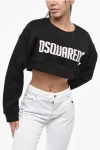 Dsquared2 Fleeced Cotton Cropped Cool Fit Crew-neck Sweatshirt In Black