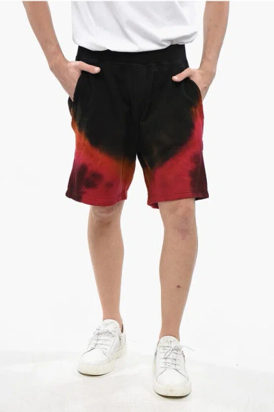 Dsquared2 Fleeced Cotton D2 Flame Shorts With Elastic Waistband In Black