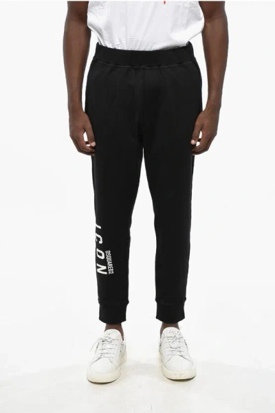 DSQUARED2 FLEECED COTTON ICON SWEATPANTS WITH CUFFS