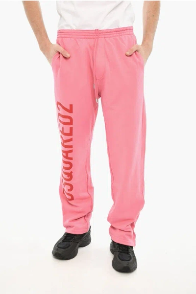 Dsquared2 Fleeced-cotton Joggers With Side Logo In Pink