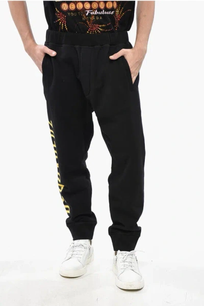 Dsquared2 Fleeced Cotton Ski Fit Joggers With Contrasting Logo In Black