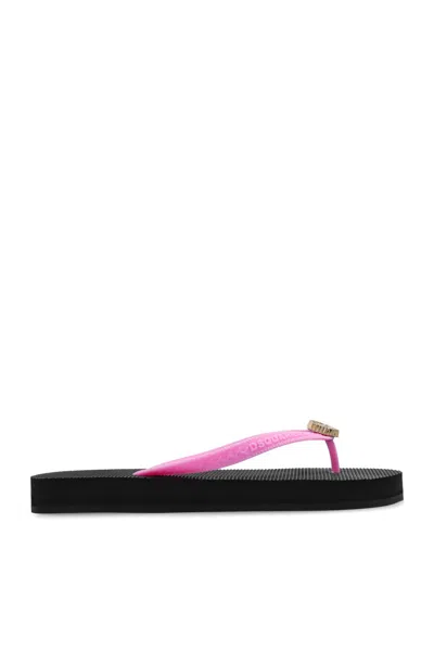 Dsquared2 Flip-flops With Logo In Nero+rosa
