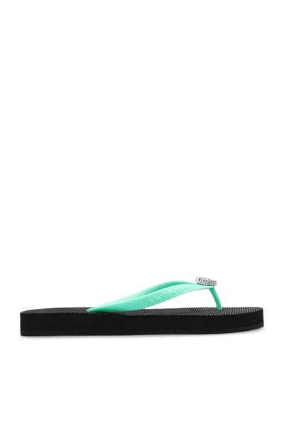 Dsquared2 Flip-flops With Logo In Nero+verde Acqua