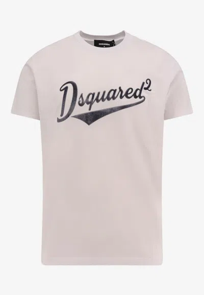 Dsquared2 Flocked Logo Crewneck T-shirt In White