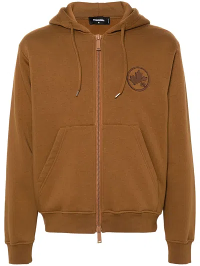 Dsquared2 Logo-flocked Zip-up Hoodie In Brown