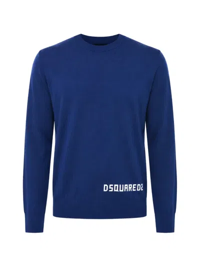 Dsquared2 Flocked-logo Crew-neck Sweater In Blue