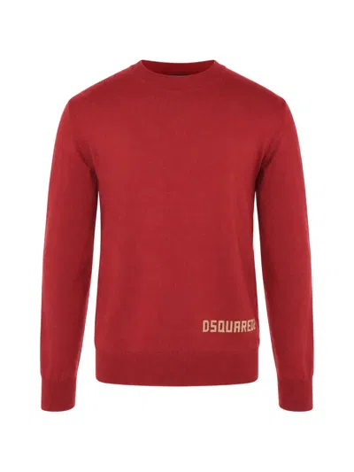 Dsquared2 Flocked-logo Crew-neck Sweater In Red