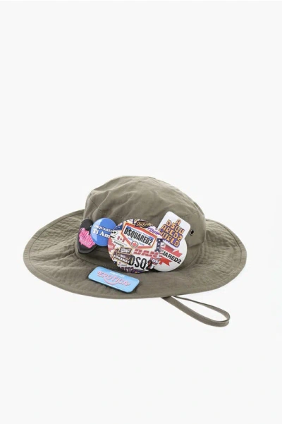 Dsquared2 Floppy Checked Rip-stop Hat With Pins In Green