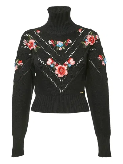 Pre-owned Dsquared2 Floral-appliqué Wool Sweater In Black