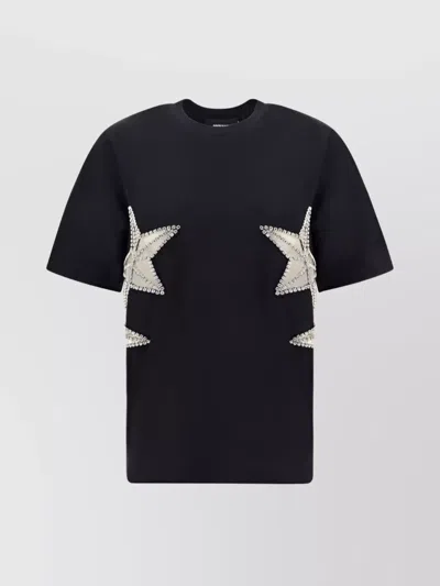 Dsquared2 Floral Cut-out Cotton T-shirt With Star Motifs In Blue